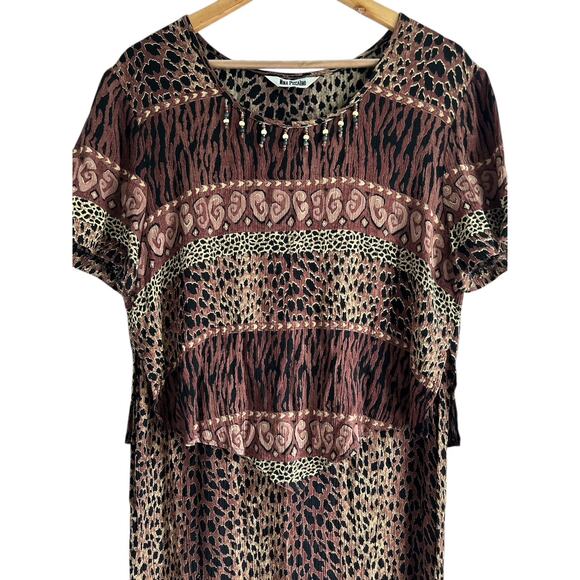 Vintage Nina Piccalino Size ML Maxi Boho Animal Print Safari Dress - Picture 2 of 6